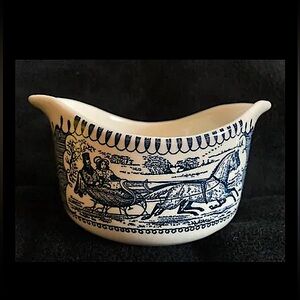 Vintage Currier and Ives Double Spout Gravy Boat Sleigh Ride Royal China